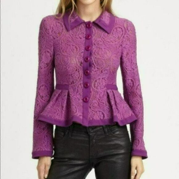 MSRP $448 Nanette Lepore Summer Flame Lace Peplum Jacket Women's Size 4 - Picture 2 of 10